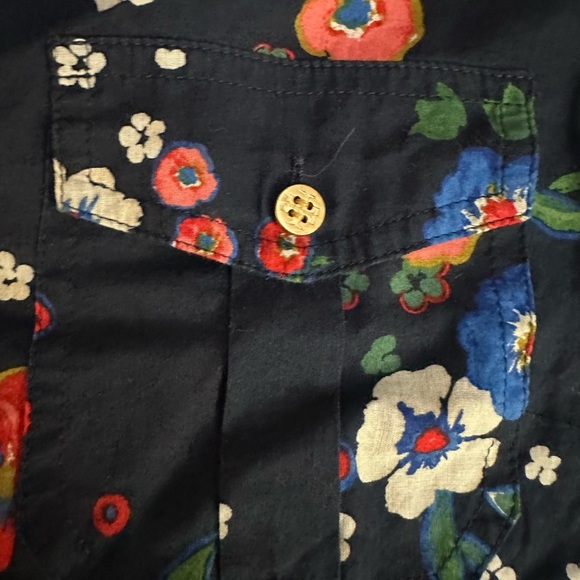 TORY BURCH Pansy Floral Print Button Down Shirt Contrast Collar - Picture 7 of 9